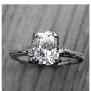 Moisannite engagement ring with unique twig band